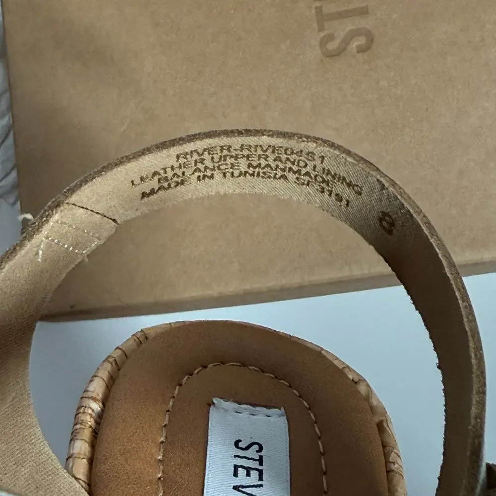 NEW Steve Madden River Platform Wedge Sandal 8 Gold Leather Buckle Ankle Strap